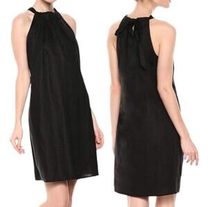 28 Palms Women Linen Shift Dress XS Black Halter Tie Neck Bow Minimalist Classic